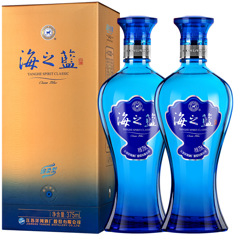 洋河 海之蓝4 绵柔浓香白酒 42度 375mL 2盒 双瓶装 赠小黑瓶 100ml 168.25元（需