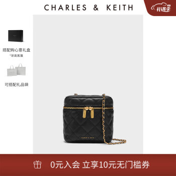 CHARLES & KEITH CHARLES&KEITHCK2-80271114绗缝菱格拉链斜挎小盒子包 Black黑色 S 439元