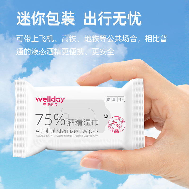 WELLDAY 维德 酒精湿巾 8片*8包 13.8元（需用券）