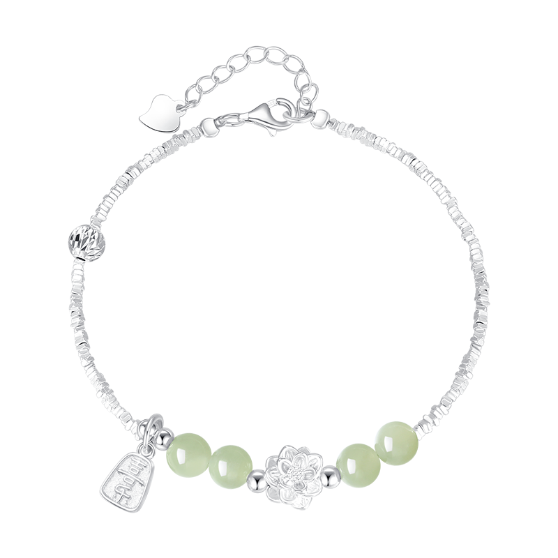 再降价：周大生 福运莲莲碎银子和田玉手链 纯银 国风手饰 79元包邮