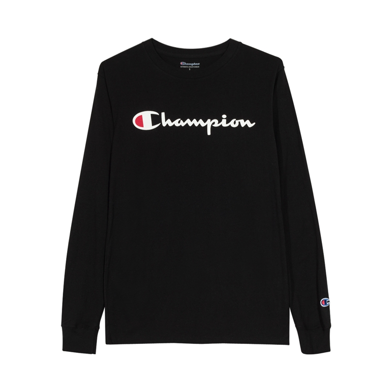 Champion 冠军 春夏长袖T恤男女圆领刺绣印花情侣美版 黑色 M 112.1元