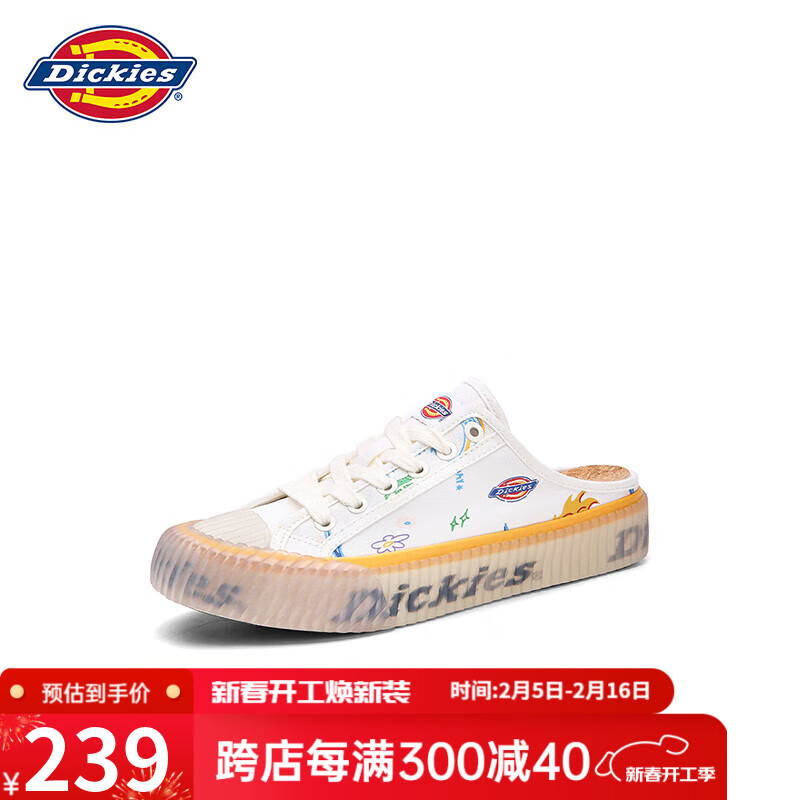 Dickies 女士帆布鞋时尚百搭一脚蹬透气耐磨懒人鞋子女 白色 38 239元