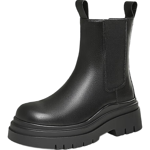 他她 英伦厚底切尔西靴女靴子加绒真皮烟筒靴短靴冬季7C960DZ4 黑色（绒里）