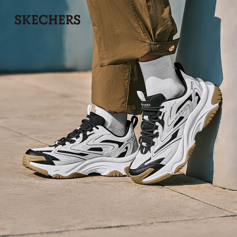 SKECHERS 斯凯奇 漫月鞋男鞋户外运动休闲老爹鞋183196 白色/黑色/WBK 213.55元（