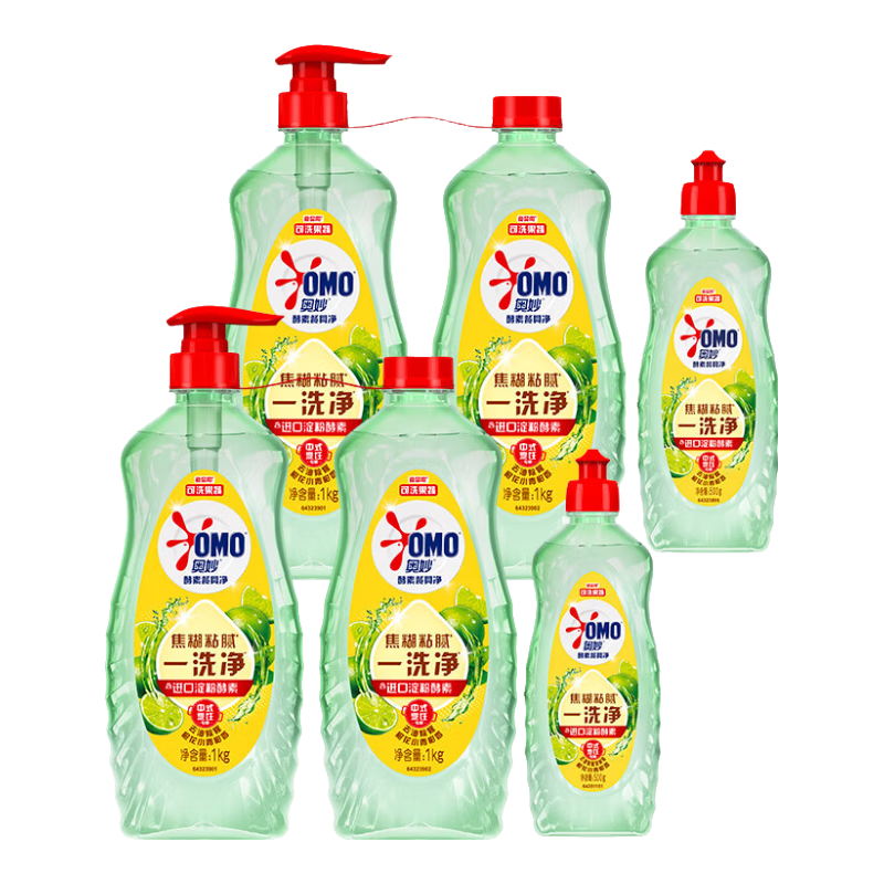 奥妙大桶酵素餐具净洗洁精 橙花小青柑1KG*4+500g*2 6瓶装去锅具焦糊 84.82元（