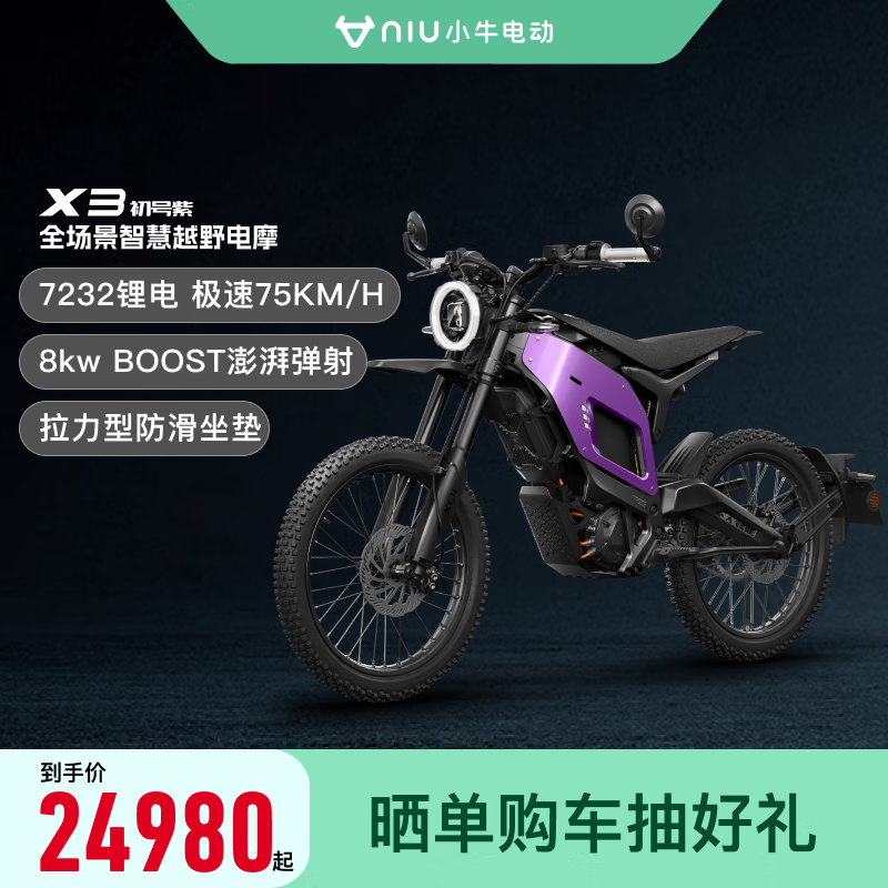 小牛电动 Niu Technologies X3 电动摩托车 XN4000DGY-2X 智能锂电 长续航 24980元