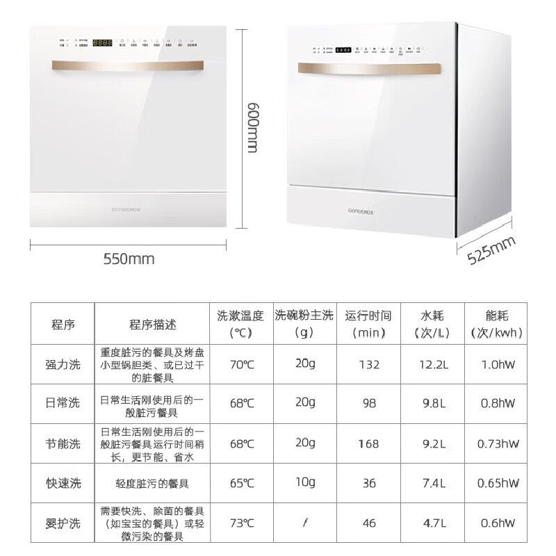 GORGENOX DW12-D60 台式洗碗机 12套 白色 3199元包邮（需用券）