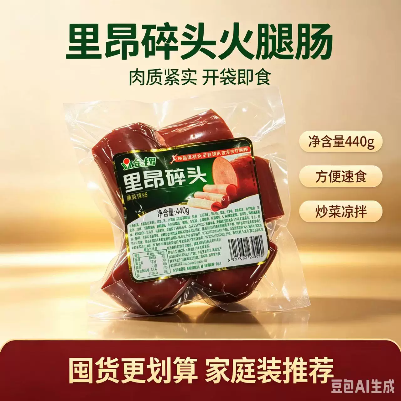 金锣 里昂火腿肠中段切块碎头真空包装香肠440g 3.9元 - 线报酷
