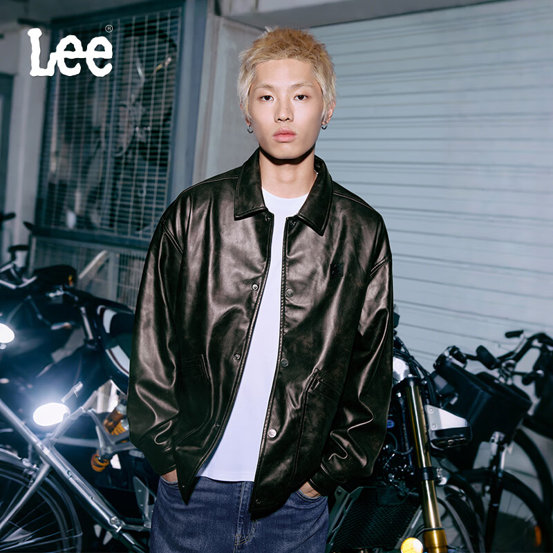 Lee 五折清仓！舒适版纽扣开襟设计男女同款PU夹克外套 339元