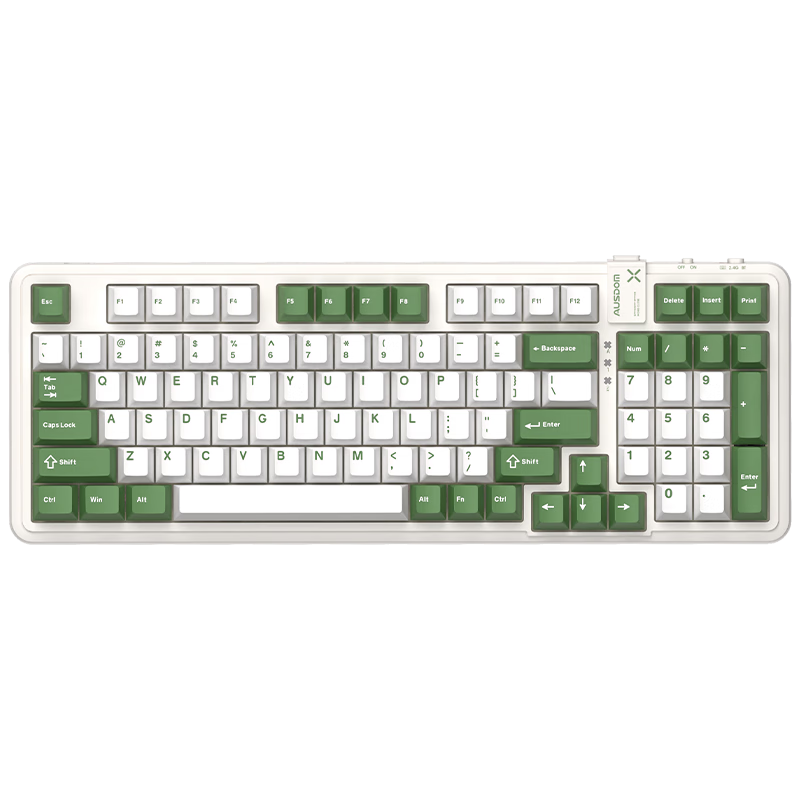 阿斯盾98Pro机械键盘 三模客制化 全键热插拔gasket结构 绿白 307.1元