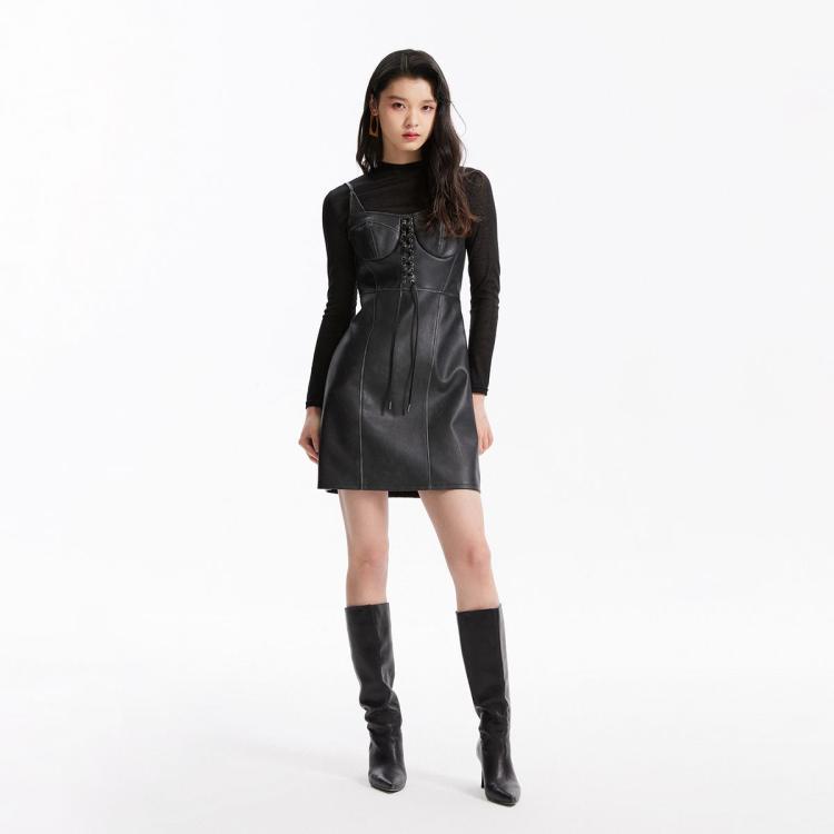 VERO MODA 休闲舒适潮流时尚PU皮革皮裙连衣裙 449.34元