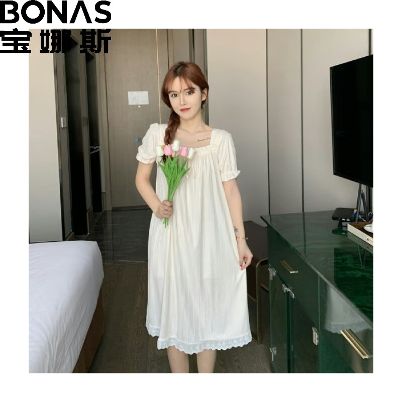 BONAS 宝娜斯 公主风蕾丝ins睡衣女夏季 JS白色公主裙 L（95-115斤） 49.9元