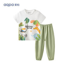 aqpa 婴儿内衣套装夏季纯棉睡衣男女宝宝衣服薄款分体短袖 森林聚会 90cm 54