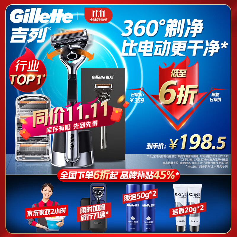 京东百亿补贴、PLUS会员：Gillette 吉列 锋隐致顺手动剃须刀 引力盒经典黑 1