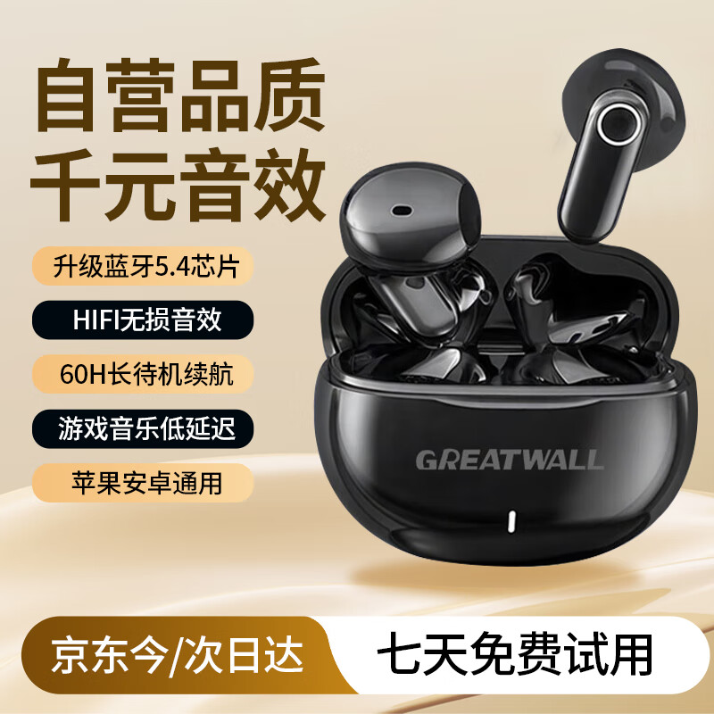 GREATWALL 长城（GREATWALL）蓝牙耳机真无线半入耳式运动游戏跑步降噪超长续航