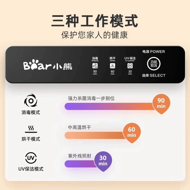 小熊 消毒柜多功能保洁柜家用碗筷紫外线除菌免沥水烘干机台式餐具 229.59元 - 清风线报