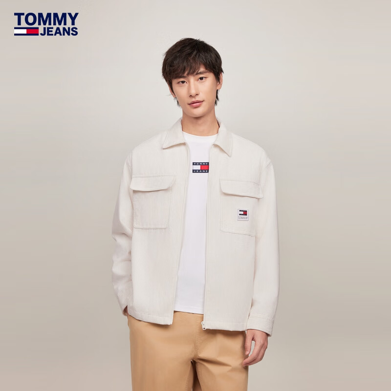 TOMMY JEANS 24秋冬男装工装风黑色拉链宽松衬衫外套19515 米白色YBH M 1230元（需