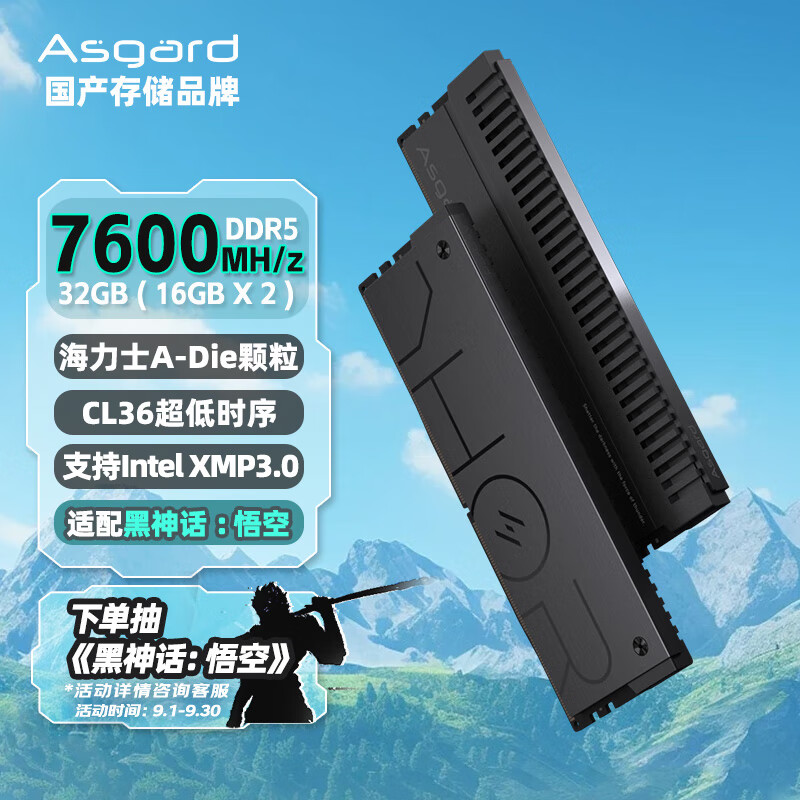 Asgard 阿斯加特 32GB(16Gx2)套 DDR5 7600 台式机内存条 雷神索尔马甲条适配黑神话