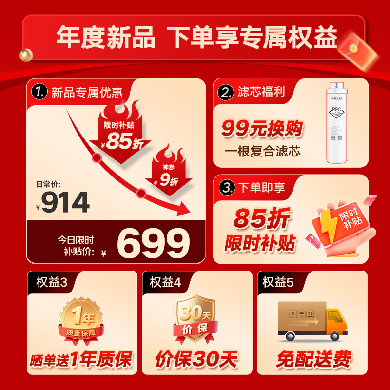 云米 5年长效RO反渗透 净水器 499元 - 线报酷