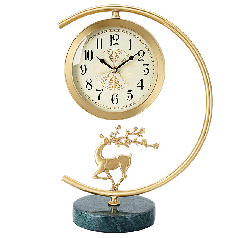 Hense 汉时 欧式轻奢黄铜座钟创意桌面台钟玄关装饰时钟客厅石英钟表HD1032 53