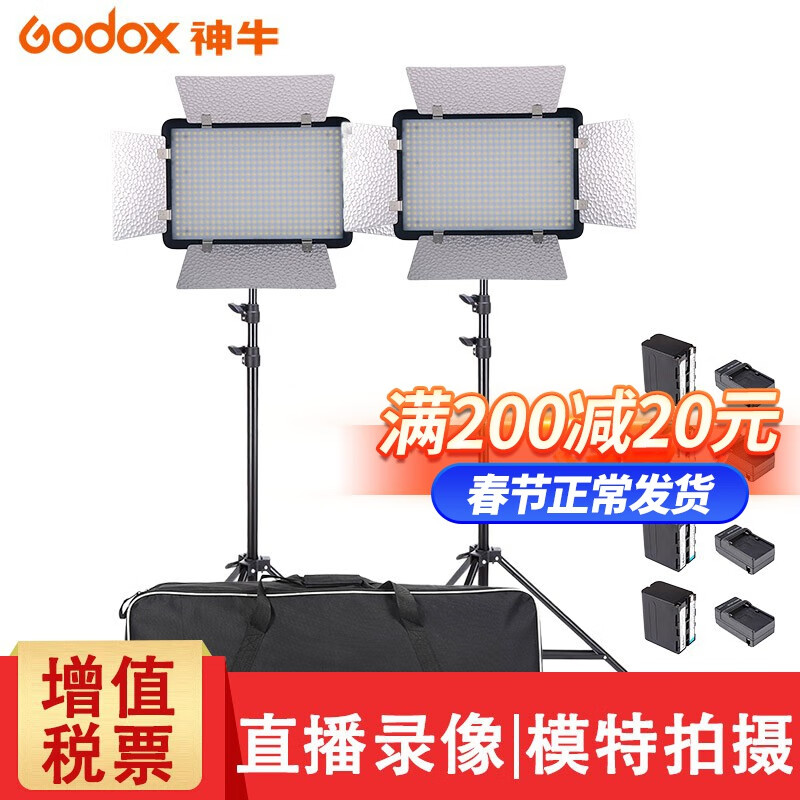 Godox 神牛 LED500补光灯摄影灯 LED两灯套装+电池+套装包 变色版（双色温） 1690