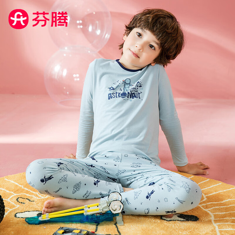 芬腾 保暖内衣男童季新款棉柔套头圆领舒适保暖套装圣诞 30.9元(需领券)