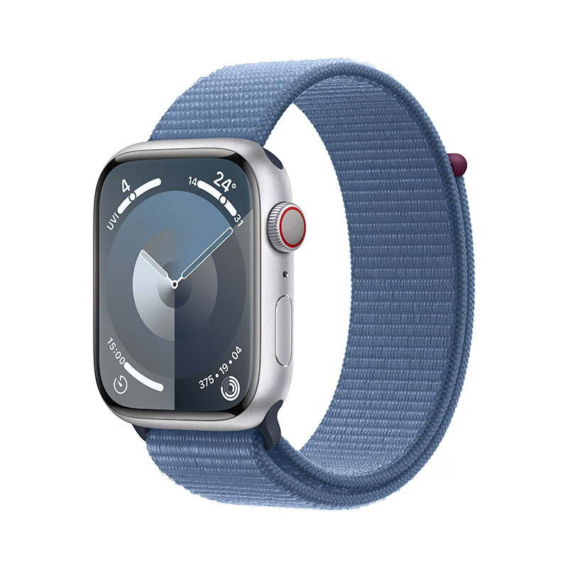Apple 苹果 Watch Series 9 智能手表 GPS+蜂窝网络款 45mm 银色铝金属表壳 凛蓝色回
