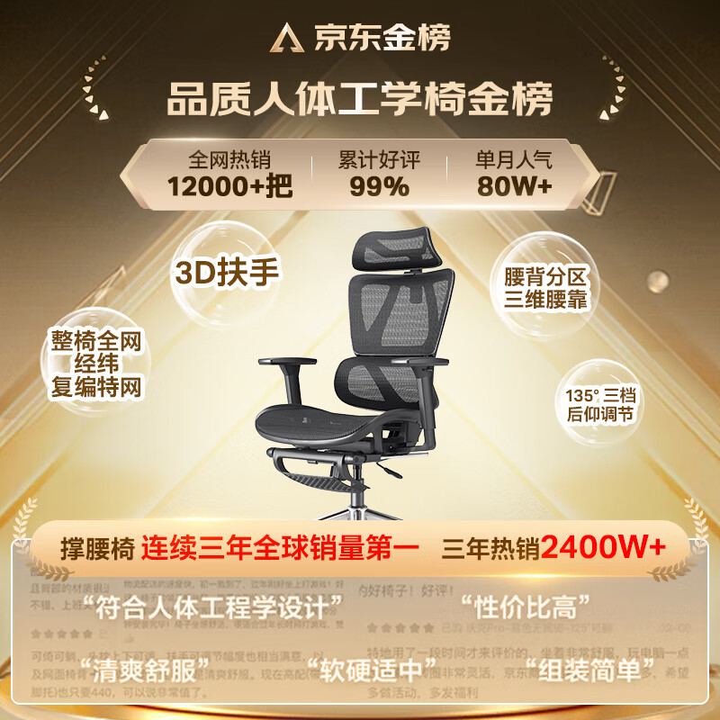 单地区：永艺 MC-1151E 沃克PRO 人体工学电脑椅 黑色 带搁脚款 384.45元