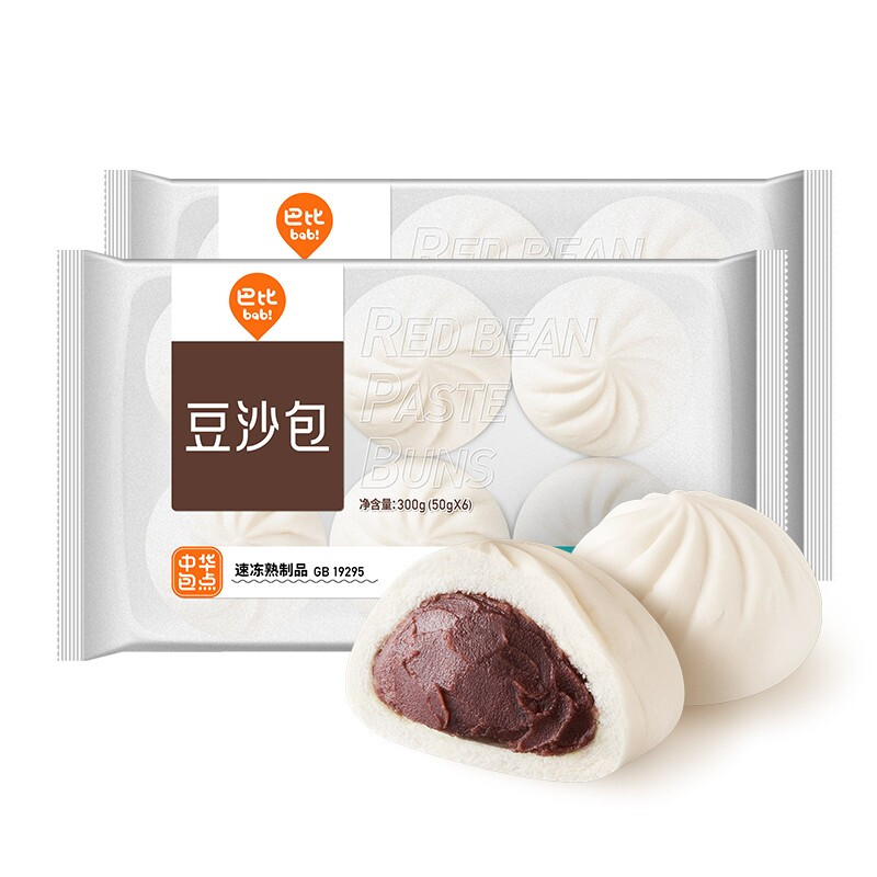 巴比 豆沙包 300g*2包 12只 8.76元（需买6件，需用券）