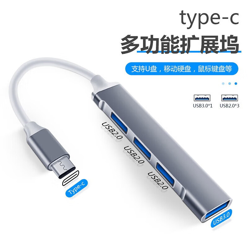 POSKELRTY Type-C 一拖四3.0扩展坞 9.9元(需用券)