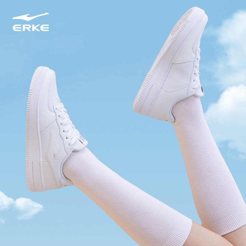 ERKE 鸿星尔克 鞋子小白鞋女板鞋空军一号春季新款休闲鞋白色厚底运动鞋 149