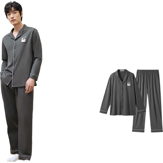 YOUKESHU 男士睡衣男纯棉7A抗菌防螨防蚊夏季居家可外穿女士家居服套装 67.96