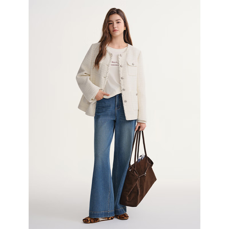 独束 大码女装重工亮片织带小香风外套秋冬高级感上衣 284.5元