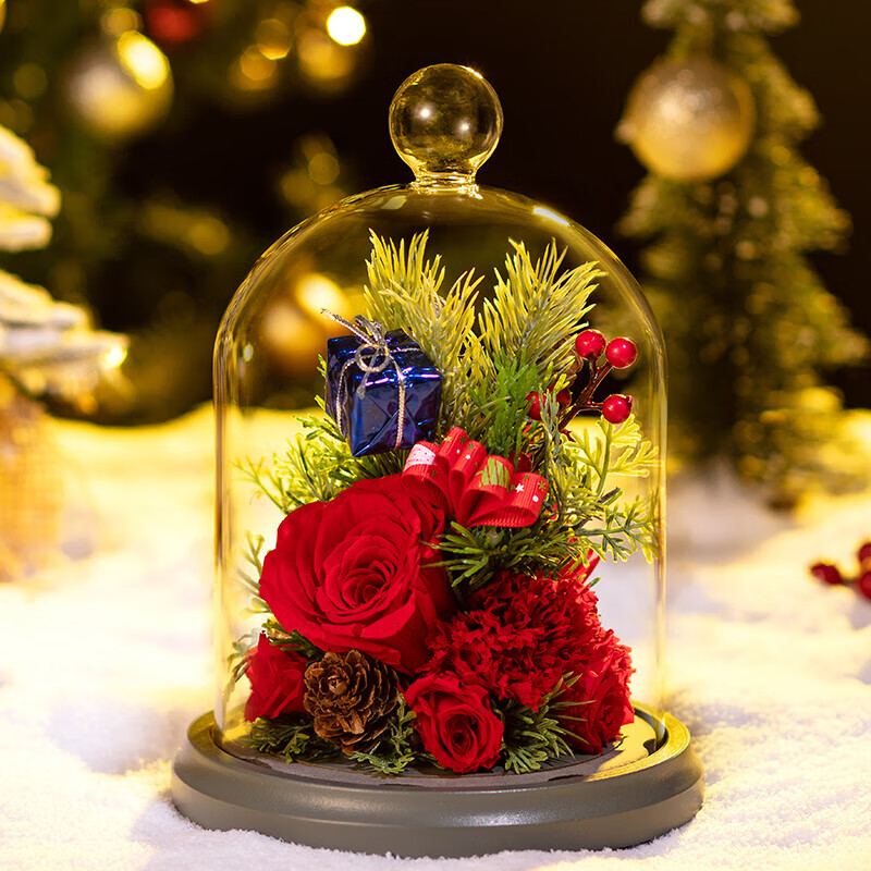RoseBox 玫瑰盒子 永生花圣诞树玻璃罩礼盒圣诞节平安夜纪念礼物送女生朋友