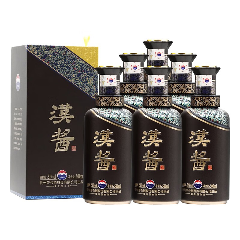 moutai茅臺漢醬酒30醬香型白酒51度500ml六瓶整箱裝2198元需用券