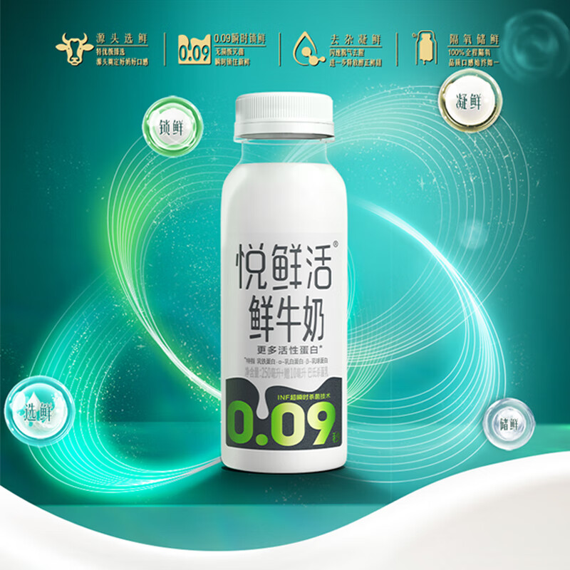 悦鲜活 鲜牛奶 A2型260ml*5瓶+260ml*5瓶---44.9元