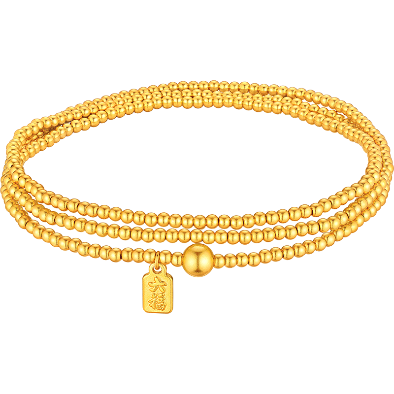 LUKFOOK JEWELLERY 六福珠宝 520黄金项链珠事顺遂福满传家金珠足金手串两戴计价