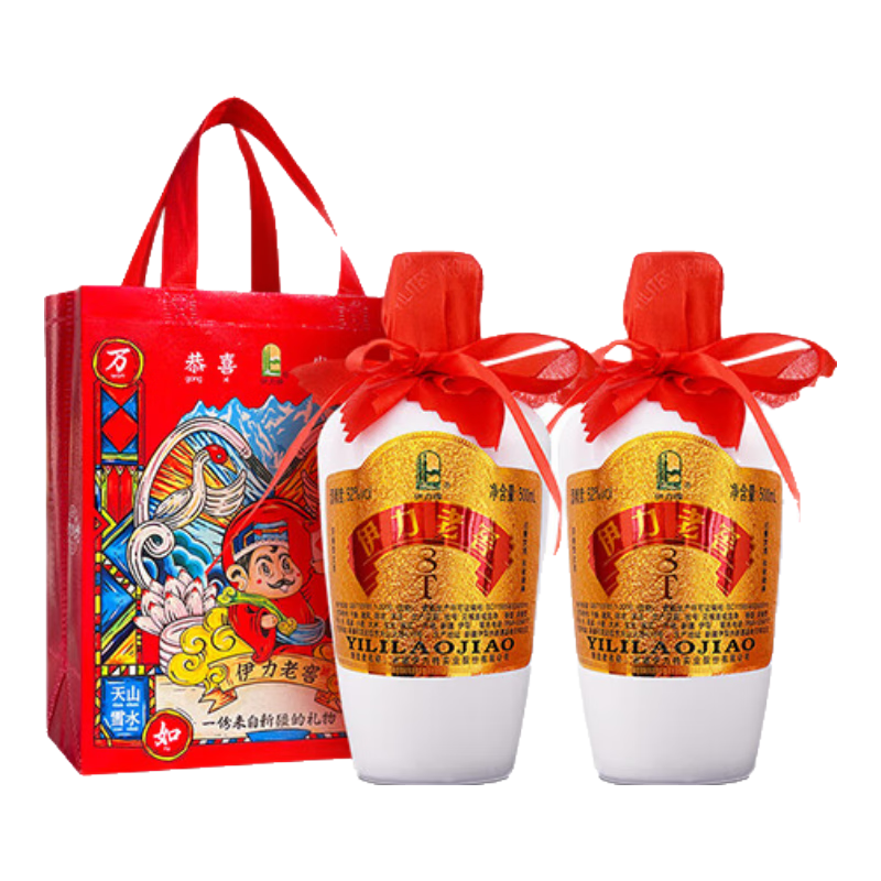 PLUS会员：YILITE 伊力特 伊力老窖 浓香型白酒52度500ml*2双瓶装（含礼袋） 192.6