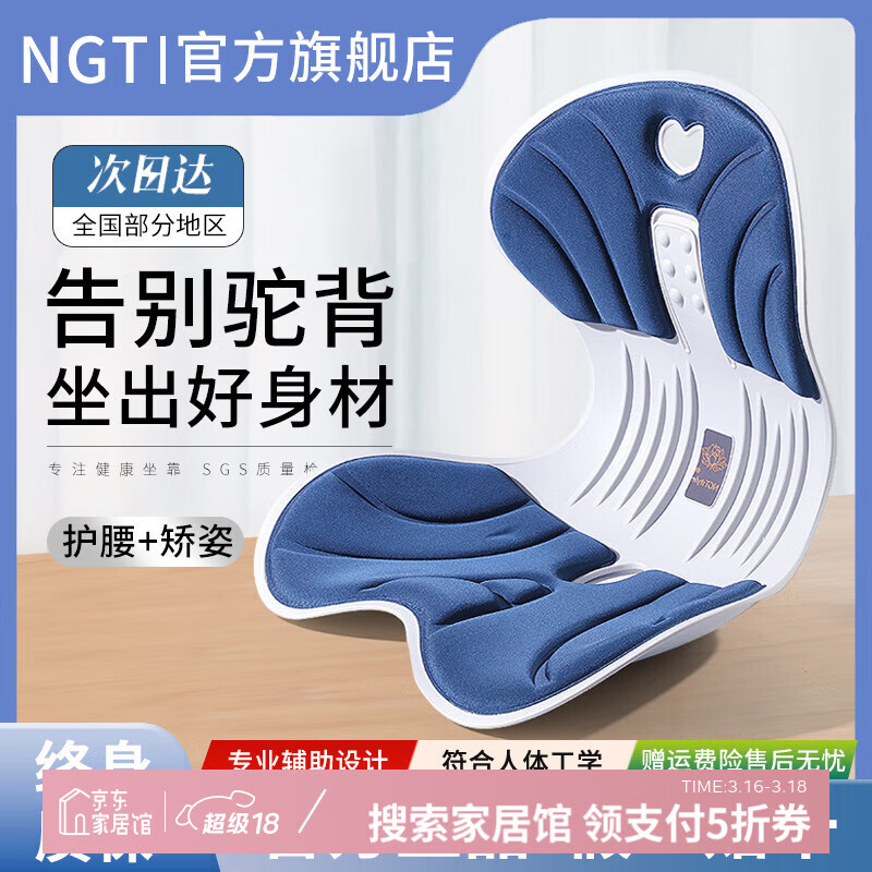 NGTstyle 护腰坐垫办公室靠垫久坐人体工学靠背儿童坐姿椅ngt 深蓝色·加大款 