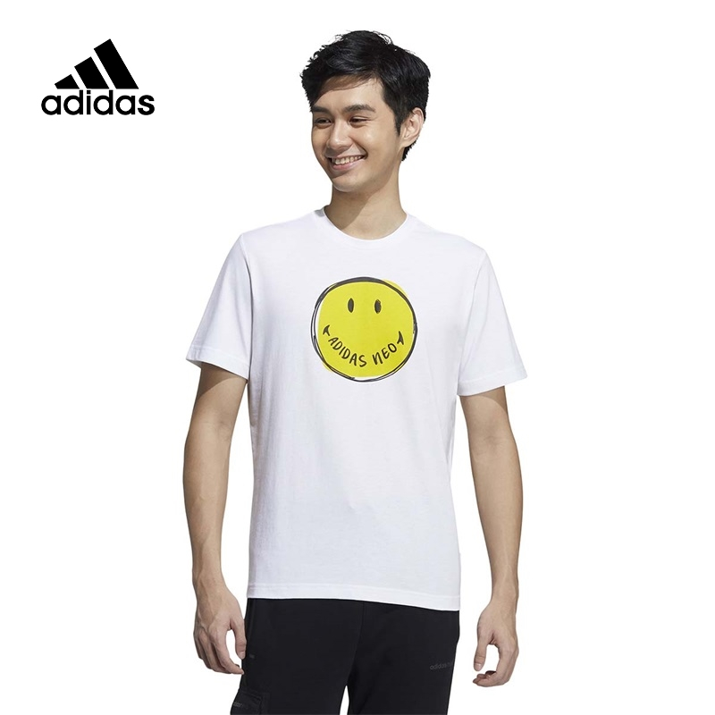 adidas 阿迪达斯 NEO短袖男2022夏季新款运动体恤半袖笑脸印花白T恤GP5772 90元