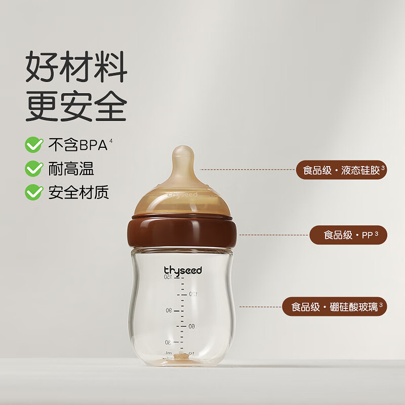 PLUS会员：thyseed 世喜 新生儿防胀气玻璃奶瓶 160ml（0-1月） 124.35元包邮（双