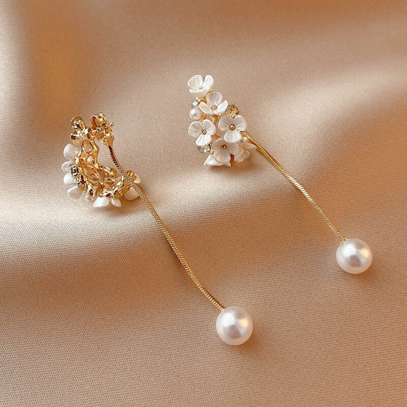 925银针水钻珍珠花朵流苏耳坠欧美时尚简约高级优雅气质耳环 27.9元（需用