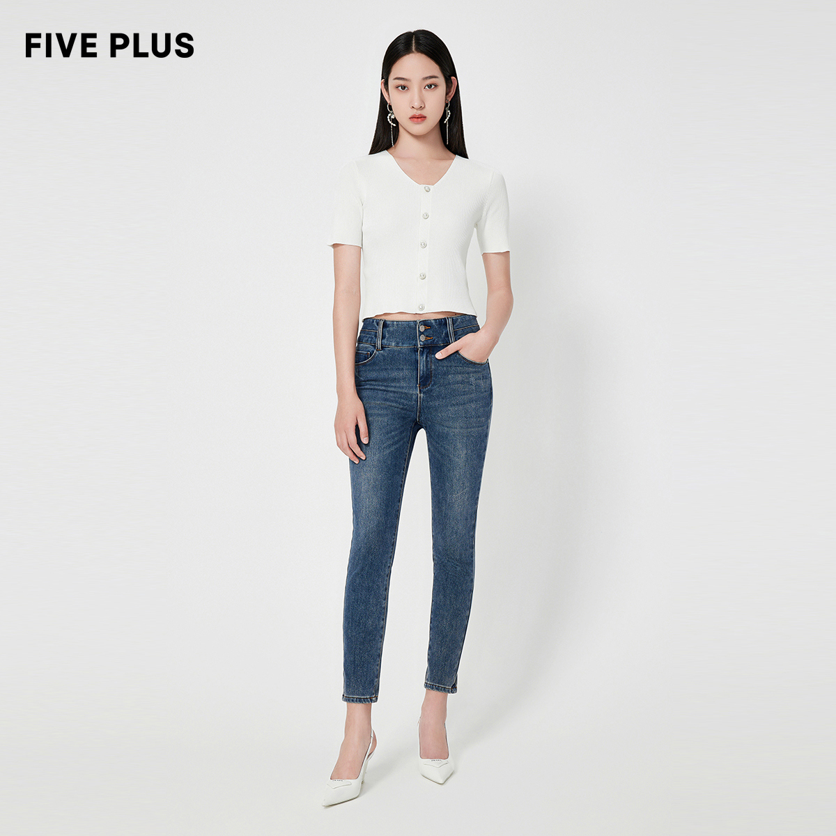 Five Plus 5+ 女冬装火山岩气凝胶牛仔裤女弹力铅笔S裤 129元