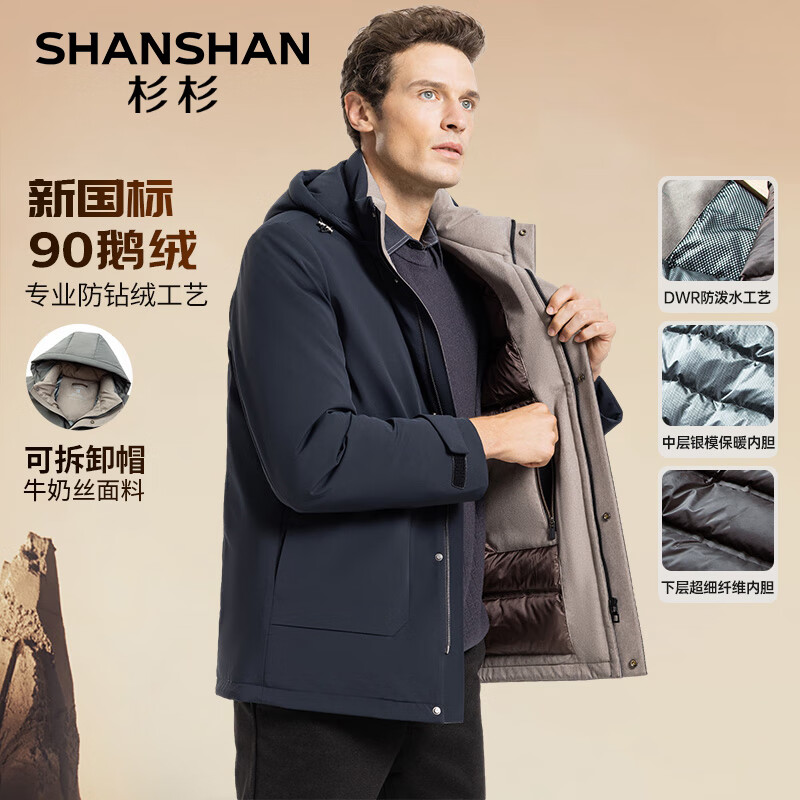 SHANSHAN 杉杉 可脱卸帽鹅绒 男士羽绒服（三色可选） 361.01元（需用券）