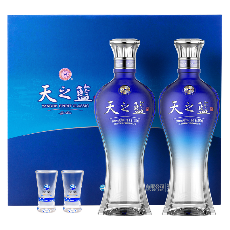 洋河 天之蓝46度480ml*2瓶礼盒绵柔浓香型白酒官方自营 453.85元