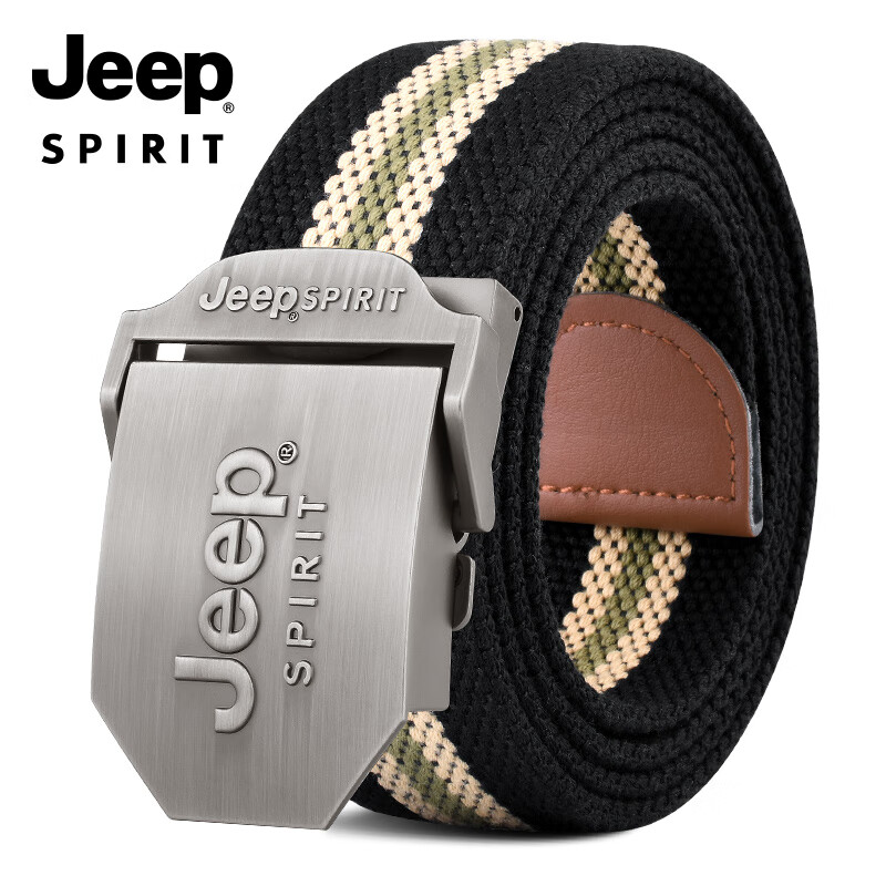 JEEP SPIRIT JEEP吉普皮带男士中青年帆布腰带自动扣无牙韩版休闲简约撞色时尚