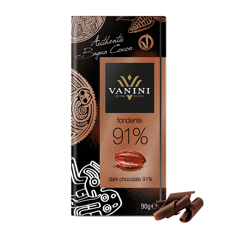 瓦坭坭意大利进口 91%黑巧克力90g 17.4元（需买2件，共34.8元）