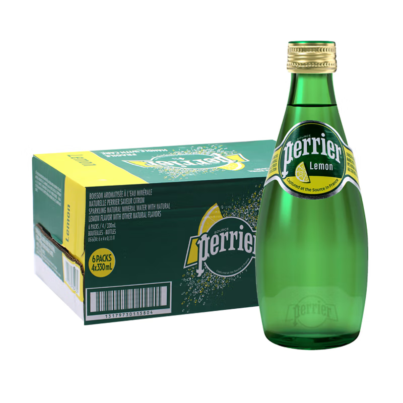 perrier 巴黎水 柠檬青柠味含气苏打气泡水 330ml*12玻璃瓶 51.9元