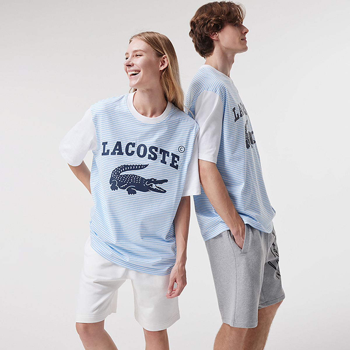 LACOSTE 拉科斯特 法国鳄鱼男女同款夏季宽松纯棉logo印花短袖T恤 ￥291