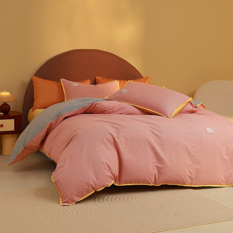 水星家纺 四件套 磨毛秋冬保暖床品套件被套床单枕套居家套件 加布里埃粉 